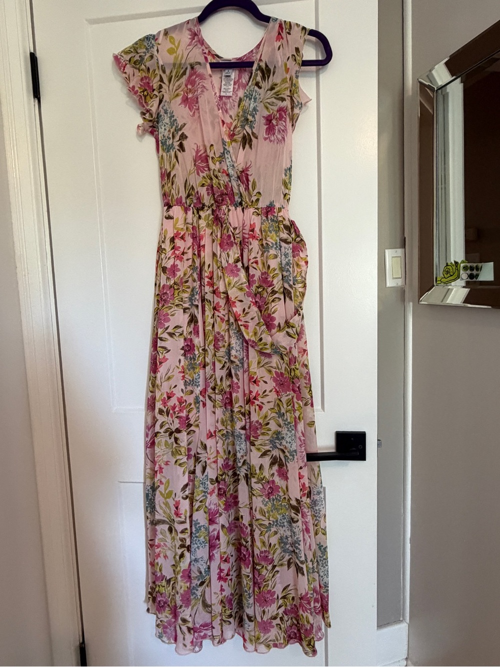 Women's Pink Floral Maxi Wrap Dress